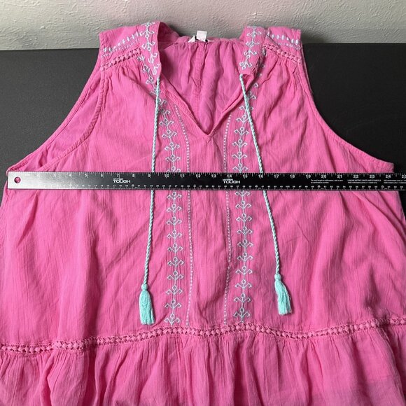 Crown Ivy Top Womens‎ 3X Pink Aqua Embroidery Gauzy Tassels Sleeveless Bohemian - Picture 7 of 8